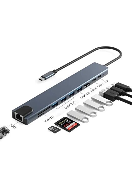 Macbook Pro Air Uyumlu USB Type-C 10 Hub Dönüştürücü Çevirici Çoklayıcı USB Hdmı Micro Sd 10 Girişli