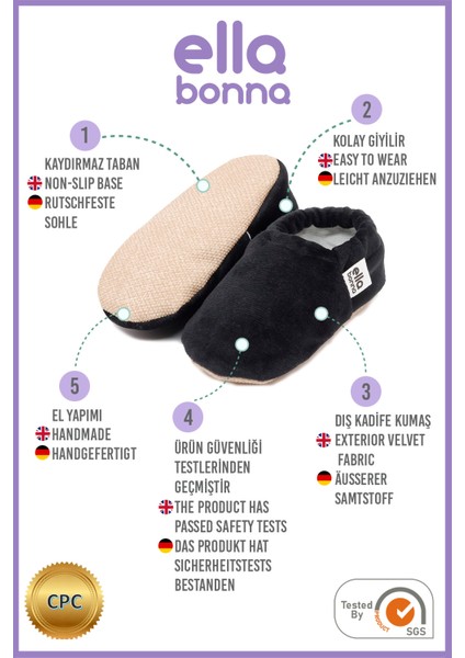 Kadife Bebek Patiği, Kaydırmaz Taban, Kreş Ayakkabısı Patik, Siyah modelleri