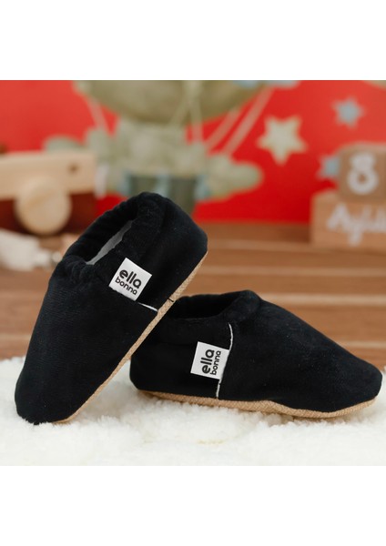 Kadife Bebek Patiği, Kaydırmaz Taban, Kreş Ayakkabısı Patik, Siyah