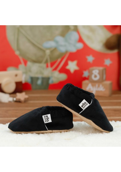 Kadife Bebek Patiği, Kaydırmaz Taban, Kreş Ayakkabısı Patik, Siyah