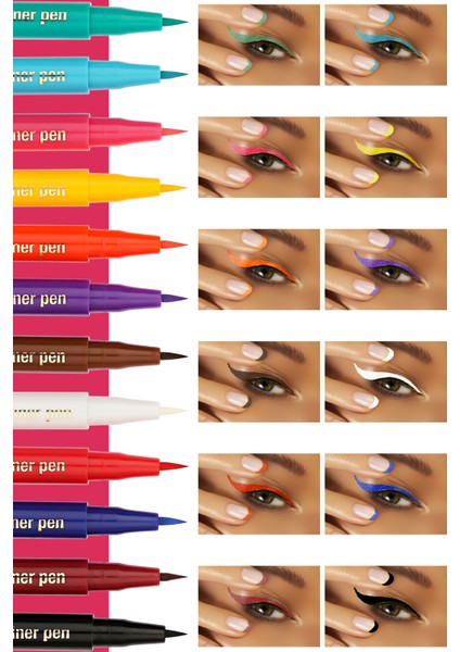 Eyeliner Pen 12li Renkli Set