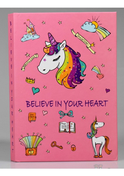 Pembe Unıcorn Kalın Kapak Çizgili Defter