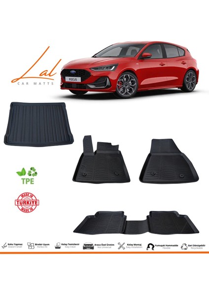 Ford Focus 5 Hatchback 2019+ (Tamir Kitli + Ses Sistemli) 2019+ 3D Havuzlu Paspas Bagaj Havuzu Seti