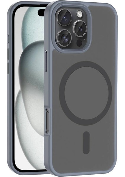Apple iPhone 16 Pro ile Uyumlu Kılıf Magsafe Şarj Özellikli Mat Arka Yüzeyli Kapak