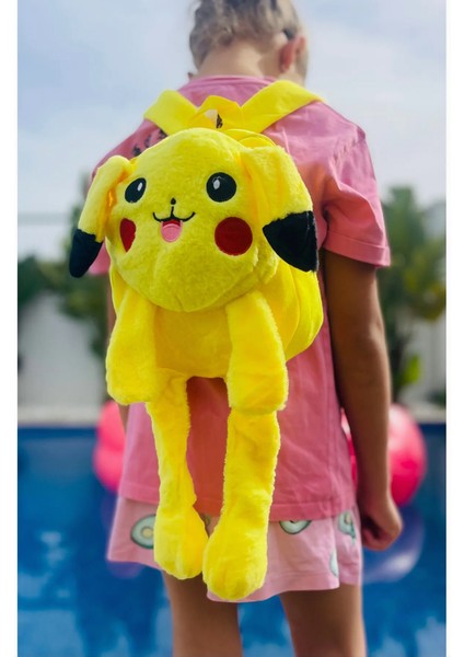 Kulakları Hareket Eden LED Işıklı Pokemon Pikachu - Kulaklı Peluş Oyuncak Çanta & Uyku Arkadaşı