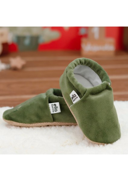 Kadife Bebek Patiği, Kaydırmaz Taban, Kreş Ayakkabısı Patik, Yeşil