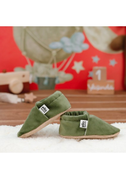 Kadife Bebek Patiği, Kaydırmaz Taban, Kreş Ayakkabısı Patik, Yeşil
