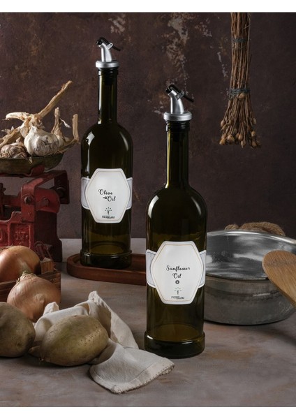 Ahşap Stantlı 2'li 750 ml Zeytinyağı ve Sıvıyağ Yağdanlık Seti, Yeşil Renk