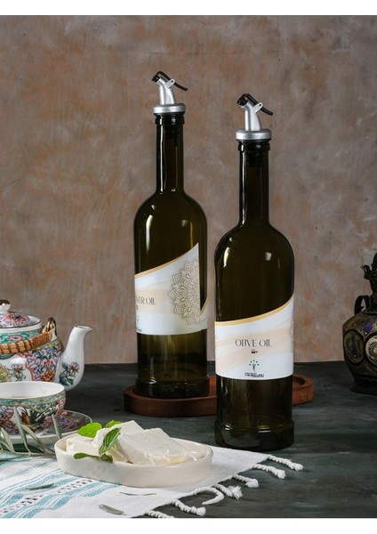 Ahşap standlı 2'li 750 ml yağlık seti, yeşil renk, şık ve kullanışlı tasarım modelleri