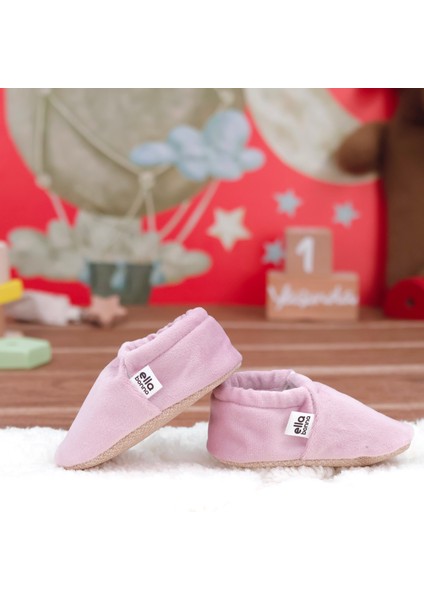 Kadife Bebek Patiği, Kaydırmaz Taban, Kreş Ayakkabısı Patik, Pudra