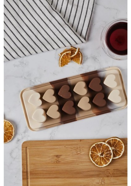 12LI Buz ve Çikolata Kalıbı Silikon Kalp Desenli fiyatları