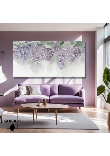 Panoramik Kanvas Duvar Tablosu Mor Salkımlı Çiçek Görseli