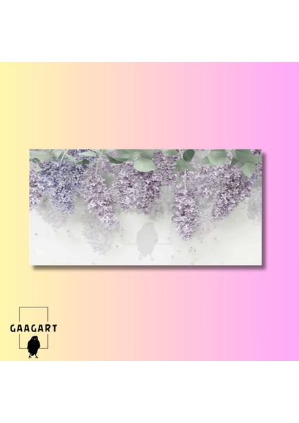 Panoramik Kanvas Duvar Tablosu Mor Salkımlı Çiçek Görseli modelleri