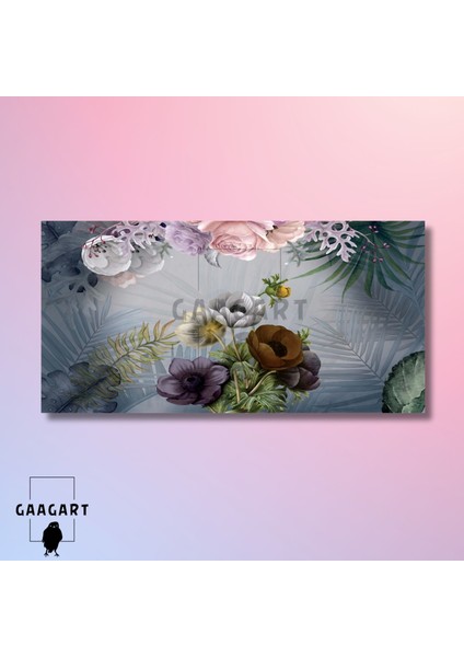 Panoramik Kanvas Duvar Tablosu Uzun Yapraklar ve Çiçek Görseli modelleri