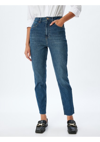Mom Fit Kot Pantolon Yüksek Bel Dar Kalıp Düğmeli Cepli Pamuklu - Mom Fit Jeans modelleri