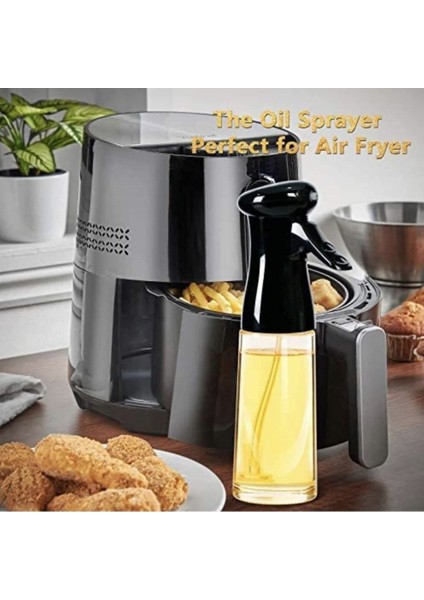 2 Adet Cam Yağlık Mist Püskürtücü, Siyah, 210 ml, Air Fryer için ideal kullanım