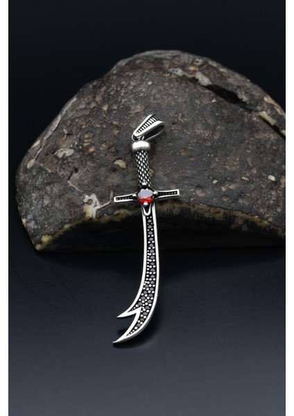 Gümüş Kırmızı Zirkon Taşlı 925 Ayar Gümüş Kolye Ucu Hz. Ali ( Zülfikar Kılıcı ) 901221 modelleri