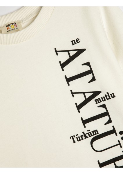 Atatürk Sweatshirt Baskılı Uzun Kollu Bisiklet Yaka modelleri