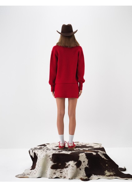 Kadın Kırmızı Doğal Yün Dokulu Oversize Ceket fırsatları