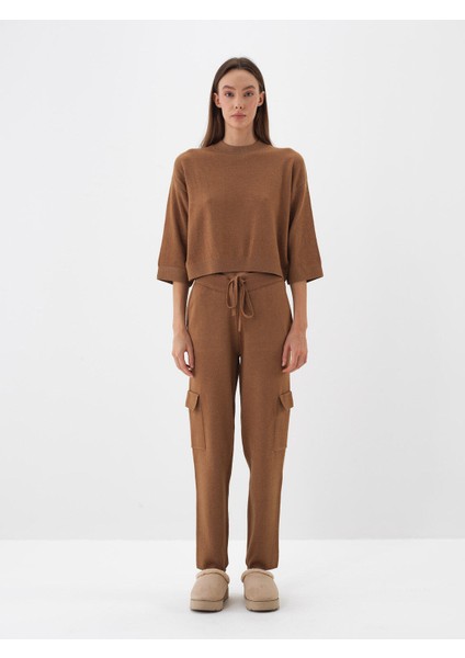 Kadın Camel Doğal Yün Dokulu Regular Fit Pantolon