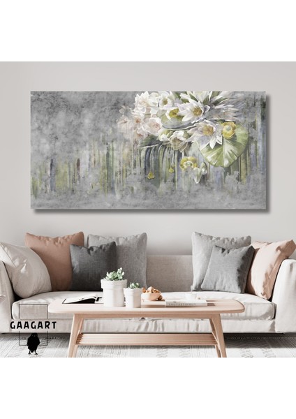 Panoramik Kanvas Duvar Tablosu Sarı Beyaz Çiçek Tasarımı