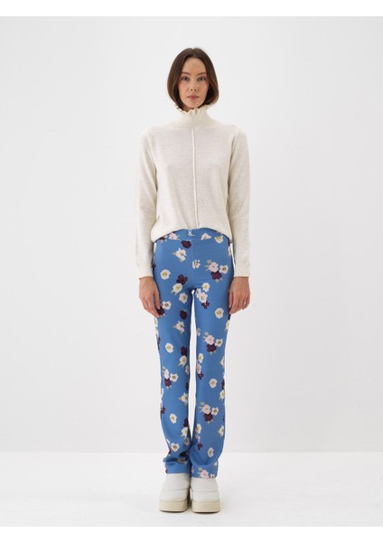 Kadın Ekru Doğal Yün Dokulu Slim Fit Kazak