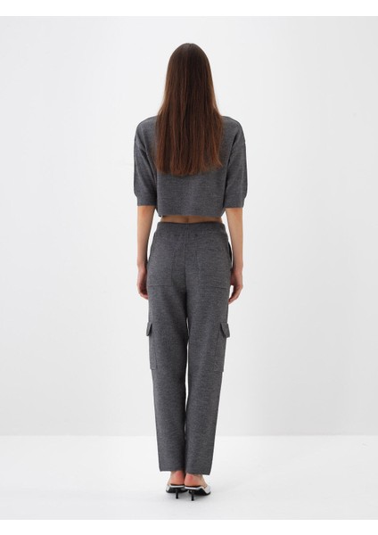 Kadın Antrasit Doğal Yün Dokulu Regular Fit Pantolon fırsatları