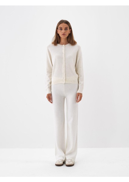 Kadın Ekru Yumuşak Dokulu Oversize Pantolon