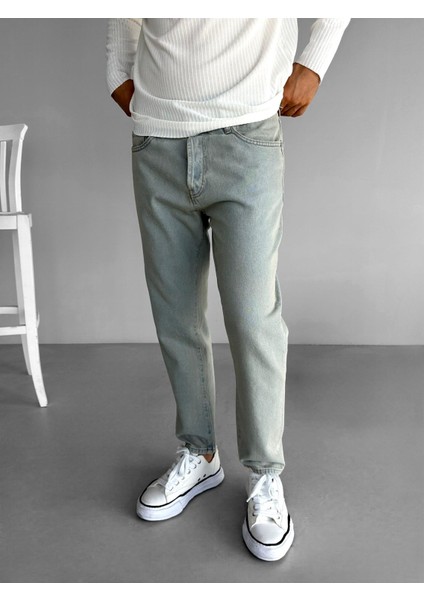 Erkek Boyfriend Fit %100 Pamuk Jean Pantolon Buz Mavi