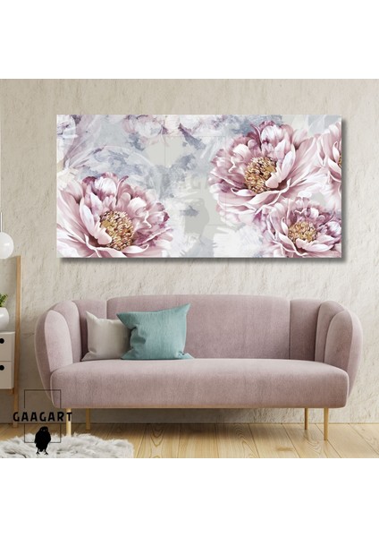 Panoramik Kanvas Duvar Tablosu Yakın Çekim Pembe Çiçekler