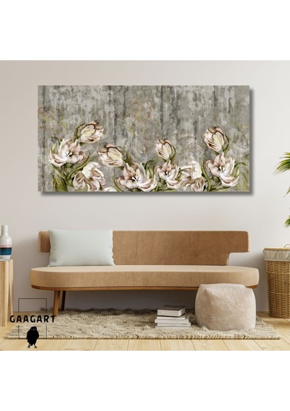 Panoramik Kanvas Duvar Tablosu Yeşil Solmuş Çiçek Dizaynı
