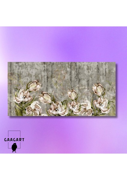 Panoramik Kanvas Duvar Tablosu Yeşil Solmuş Çiçek Dizaynı modelleri