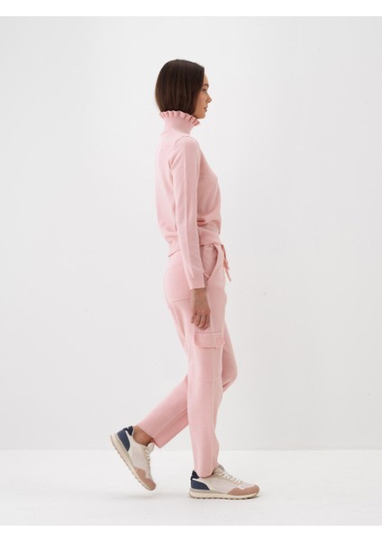 Kadın Pembe Doğal Yün Dokulu Slim Fit Kazak fiyatları