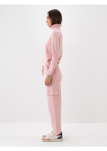 Kadın Pembe Doğal Yün Dokulu Slim Fit Kazak modelleri