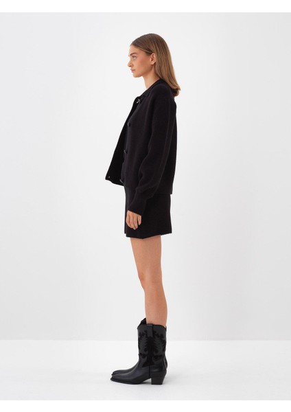 Kadın Siyah Doğal Yün Dokulu Oversize Ceket modelleri