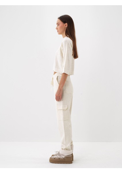 Kadın Ekru Doğal Yün Dokulu Regular Fit Pantolon modelleri