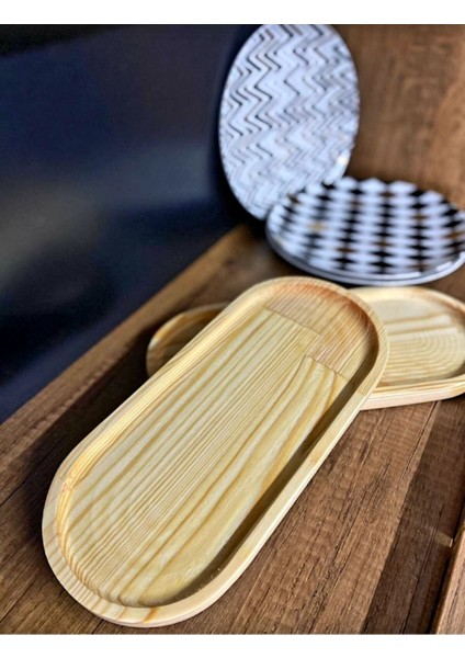 2'li Ahşap Kahve Sunum Tepsisi, Çok Amaçlı Renkli Sunum Tabağı