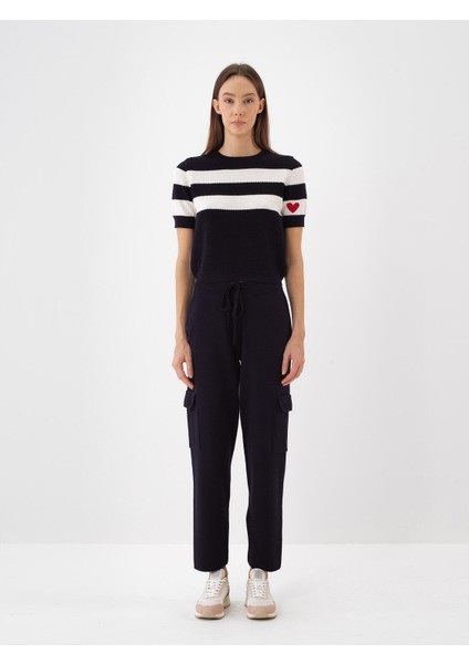 Kadın Lacivert Doğal Yün Dokulu Regular Fit Pantolon