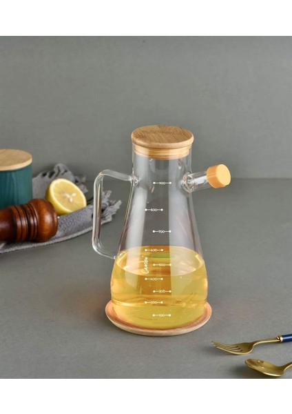Turuncu Bambu Standlı 900 ml Borosilikat Cam Yağlık Seti