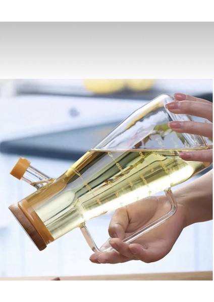 Turuncu Bambu Standlı 900 ml Borosilikat Cam Yağlık Seti modelleri