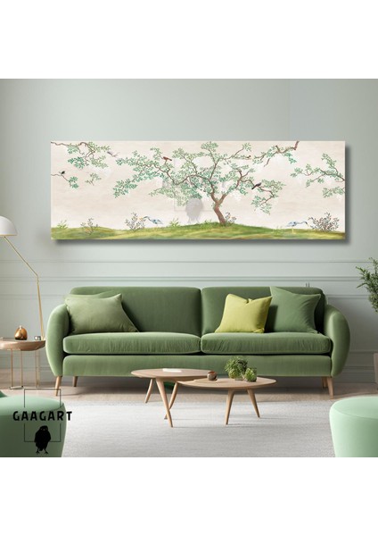 Uzun Panaromik Kanvas Tablo Yeşil Yapraklı Doğa ve Ağaç Görseli