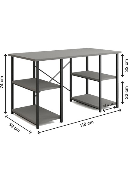 4 Raflı Çalışma Masası Çam 60X120