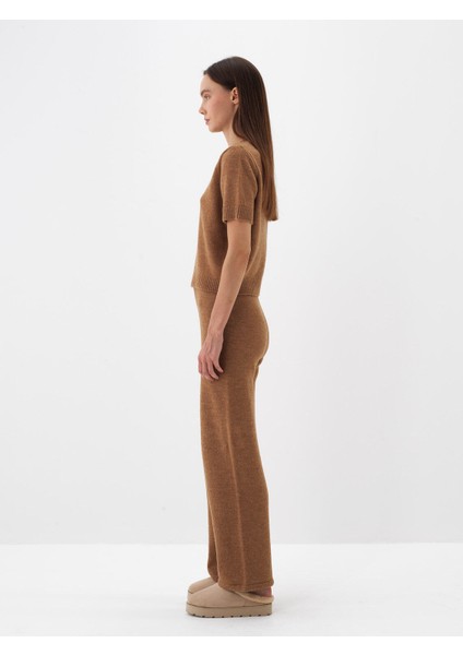 Kadın Camel Yumuşak Dokulu Oversize Pantolon modelleri