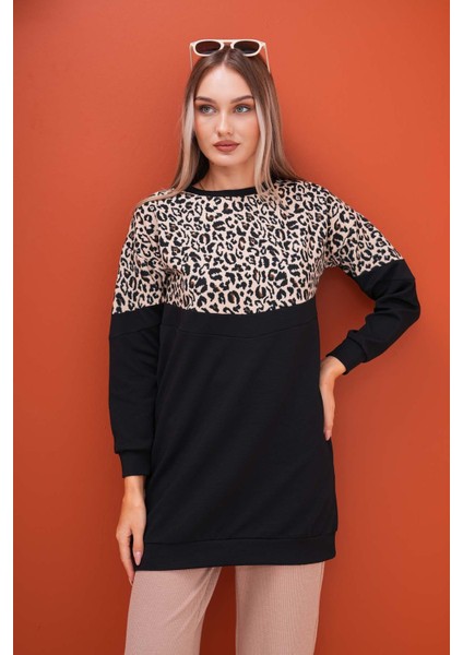 Kadın Üstü Leopar Desenli Iki Iplik Tunik Sweatshirt 245113 - fiyatları