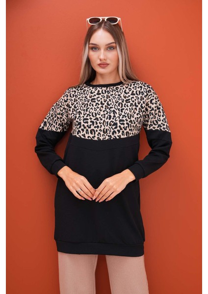 Kadın Üstü Leopar Desenli Iki Iplik Tunik Sweatshirt 245113 - modelleri
