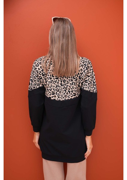 Kadın Üstü Leopar Desenli Iki Iplik Tunik Sweatshirt 245113 - indirimleri