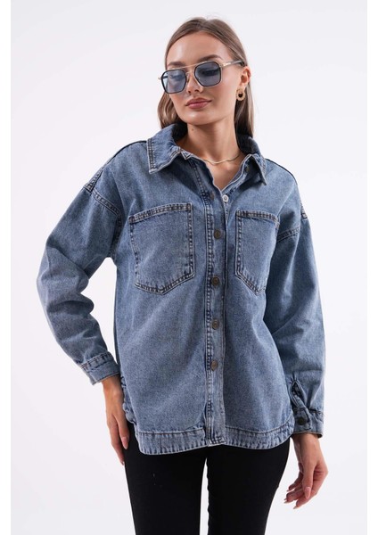 Kadın Çift Cep Detaylı Düğme Kapamalı Kot Ceket 245240 - fırsatları