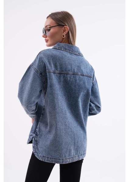 Kadın Çift Cep Detaylı Düğme Kapamalı Kot Ceket 245240 - indirimleri