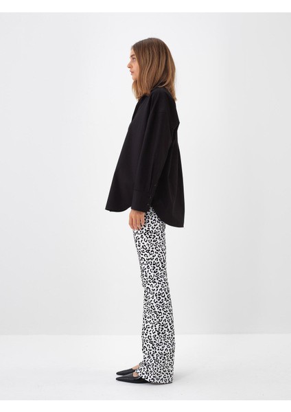 Kadın Siyah Pamuk Dokulu Oversize Gömlek modelleri