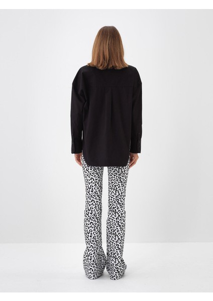 Kadın Siyah Pamuk Dokulu Oversize Gömlek fırsatları